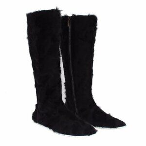 DG BLACK XIANGAO LAMB FUR LEATHER BOOTS